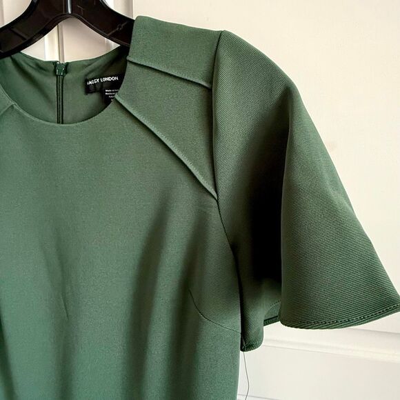 NWT Maggie London flutter sleeves green sheath midi dress Size 6 - Picture 7 of 16
